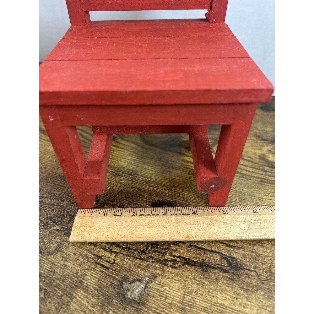 Vtg Red Wooden Christmas Chair Display Stand Bell Planter Holiday Decor Accent - Picture 9 of 12